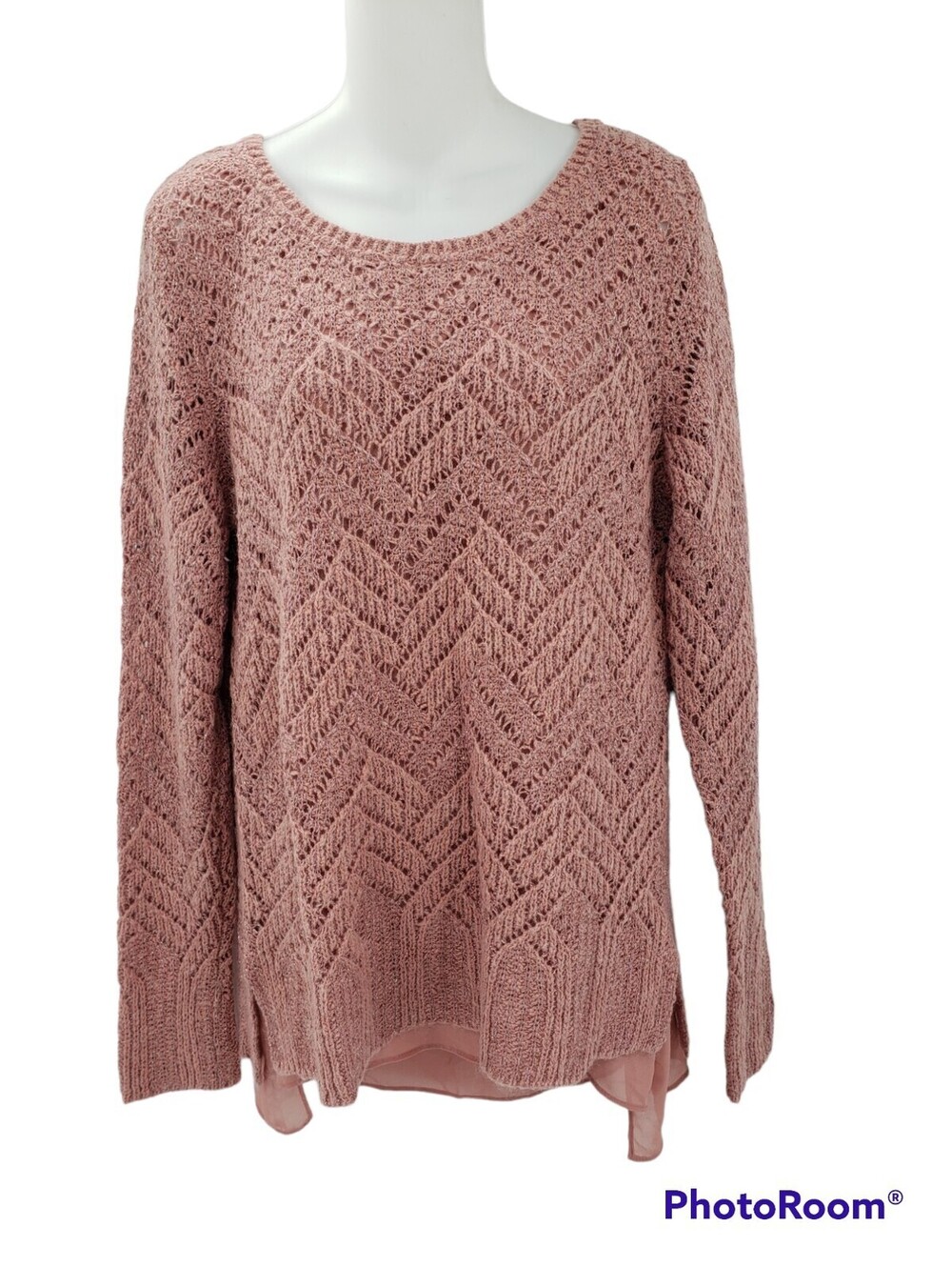 Lucky Brand Sweater Women's XL Pullover Mauve Double Layer Long Sleeve Metallic